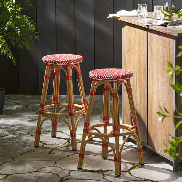 English Elm Outdoor Tropical Pe Rattan Backless Barstools Aluminum Frame Poolside Set of 2 72607.00RD