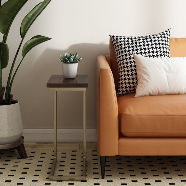 English Elm Skyler C Side Table - Handcrafted Dark Brown Mango Wood With Gold Metal Base For Chic Living Spaces B136P159617-GIGA