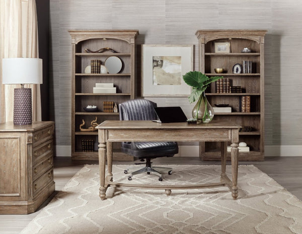 Hooker Furniture Sutter Distressed Oak Bookcase With Glass Shelf, Touch-Activated Lighting, Adjustable Shelves — Classic Appeal 5981-10445-80