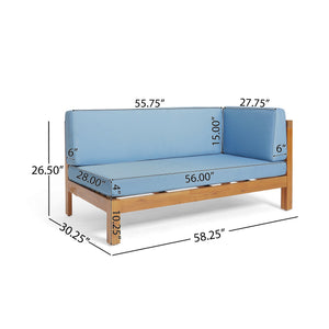 English Elm Brava Outdoor Acacia Corner Bench Set with Coffee Table for Patio Entertaining Blue 57968.00BLU