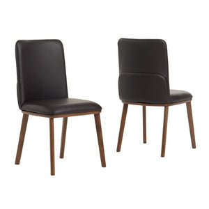 VIG Furniture Utah Modern Eco-Leather Dining Chairs Set Of 2 — Walnut Rubberwood Legs, Curved Back Comfort VGMAMI-973