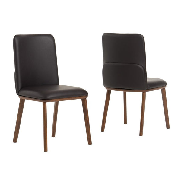 VIG Furniture Utah Modern Eco-Leather Dining Chairs Set Of 2 — Walnut Rubberwood Legs, Curved Back Comfort VGMAMI-973