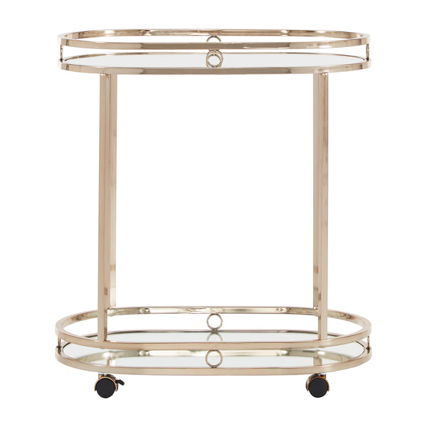 Homelegance By Top-Line Twyla Champagne Gold Oval Bar Cart Champagne Gold Metal