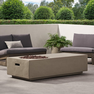 English Elm Rectangle Mgo Outdoor Fire Pit Table 50000 Btu Concrete Finish Modern Lounge 74003.00LGRY-50K