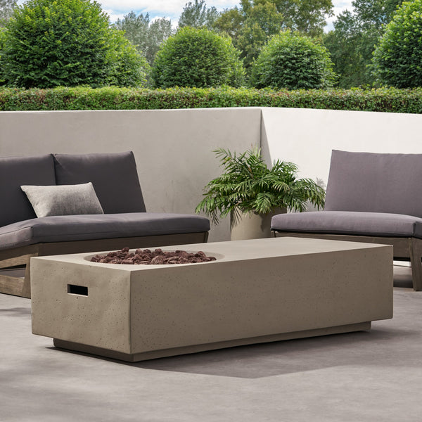 English Elm Rectangle Mgo Outdoor Fire Pit Table 50000 Btu Concrete Finish Modern Lounge 74003.00LGRY-50K