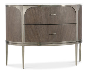 Hooker Furniture Modern Sculptural Two-Drawer Nightstand With Marble Top, Pewter Accents, Oak Veneer Texture And Soft-Close Drawers Medium Brown 6850-90215-89