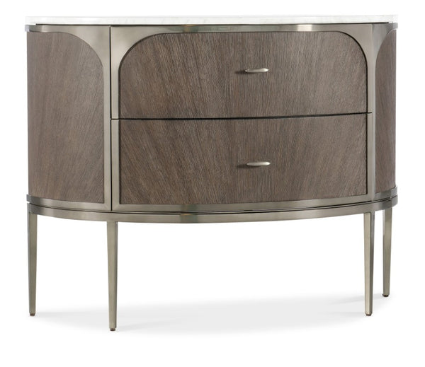 Hooker Furniture Modern Sculptural Two-Drawer Nightstand With Marble Top, Pewter Accents, Oak Veneer Texture And Soft-Close Drawers Medium Brown 6850-90215-89