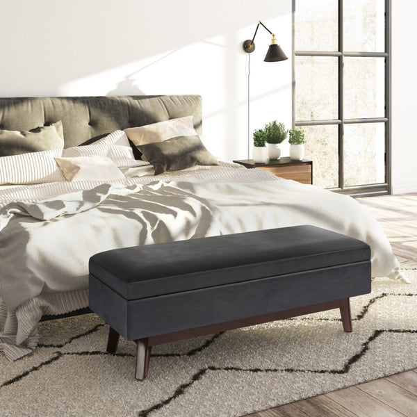 English Elm Owen Rectangular Storage Ottoman - Stylish Distressed Black Faux Leather With Hidden Storage Space B136P159181-GIGA