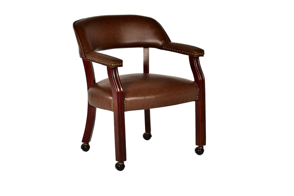 English Elm Steve Silver - Tournament Captain Arm Chair with Casters Dark Brown — Upholstered Nailhead Trim, Swivel, Elegant Base, Comfort B081P156928