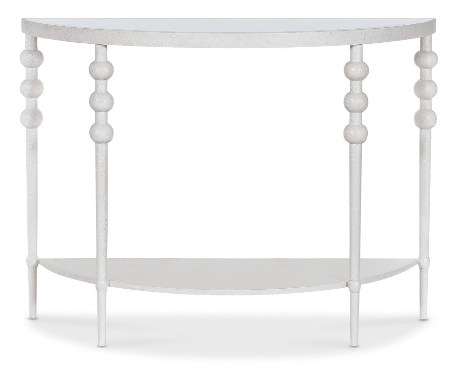 Hooker Furniture Melange Demilune Console Table With Beveled White-Glass Top, Textured White Finish & Shelf 628-85739-02