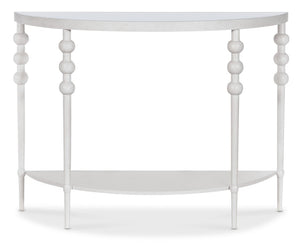 Hooker Furniture Melange Demilune Console Table With Beveled White-Glass Top, Textured White Finish & Shelf 628-85739-02
