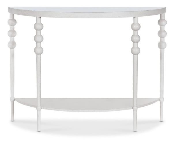 Hooker Furniture Melange Demilune Console Table With Beveled White-Glass Top, Textured White Finish & Shelf 628-85739-02