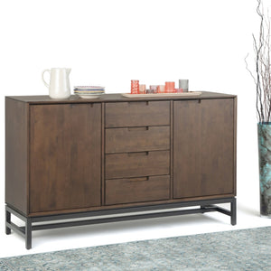 English Elm Banting Mid Century Sideboard Walnut Brown – Solid Rubberwood, Metal Frame, 4 Drawers & Adjustable Shelves B136P158464