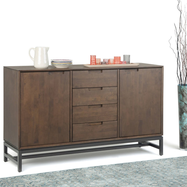English Elm Banting Mid Century Sideboard Walnut Brown – Solid Rubberwood, Metal Frame, 4 Drawers & Adjustable Shelves B136P158464