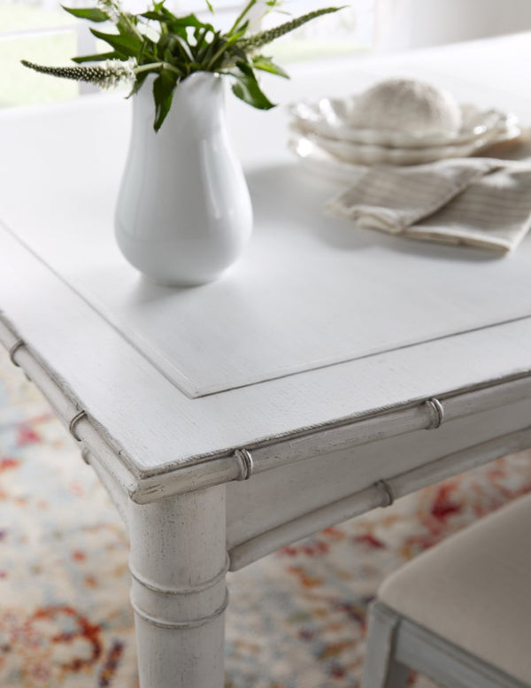 Hooker Furniture Charleston Rectangular Dining Table With Bamboo Motif, White Heron Finish And Removable 20" Leaf 6750-75217-06