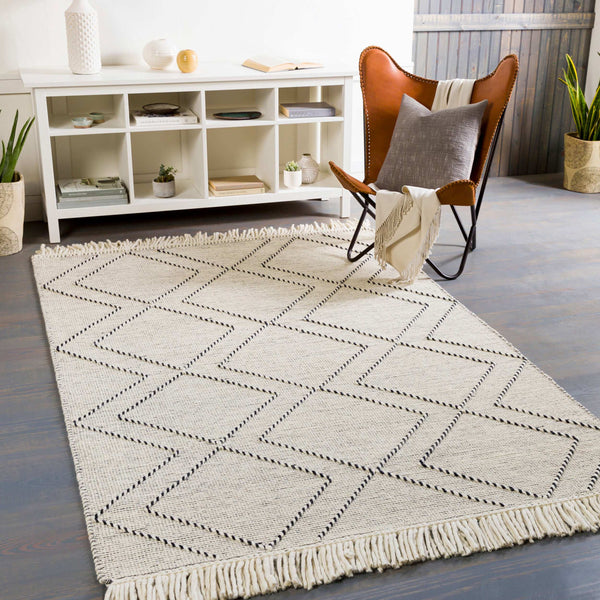 Surya Uttar Handmade 2' X 3' Global-style Rug - Durable Wool Blend With Eye-catching Fringe Design Black Wool,Polyester Utt2300-23