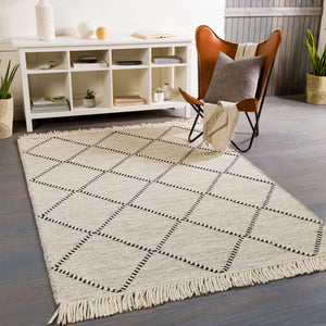 Surya Uttar Handmade 2' X 3' Global-style Rug - Durable Wool Blend With Eye-catching Fringe Design Black Wool,Polyester Utt2302-81012