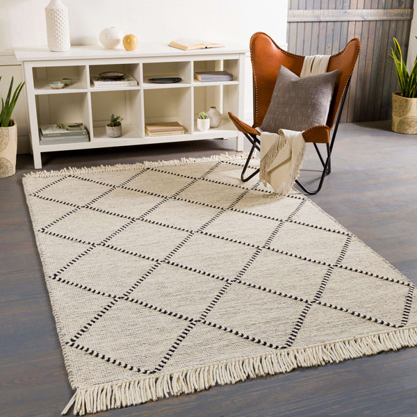 Surya Uttar Handmade 2' X 3' Global-style Rug - Durable Wool Blend With Eye-catching Fringe Design Black Wool,Polyester Utt2302-81012