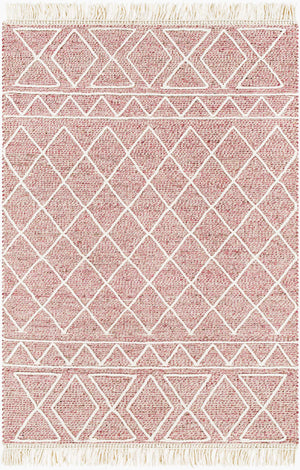 Surya Uttar Handmade 2' X 3' Global-style Rug - Durable Wool Blend With Eye-catching Fringe Design Burgandy Wool,Polyester Utt2305-23