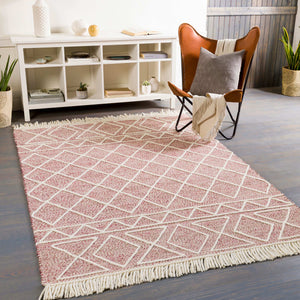 Surya Uttar Handmade 2' X 3' Global-style Rug - Durable Wool Blend With Eye-catching Fringe Design Burgandy Wool,Polyester Utt2305-23