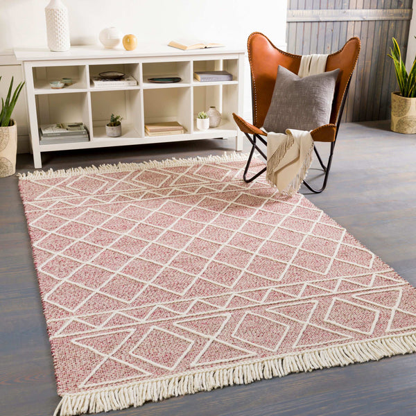 Surya Uttar Handmade 2' X 3' Global-style Rug - Durable Wool Blend With Eye-catching Fringe Design Burgandy Wool,Polyester Utt2305-23