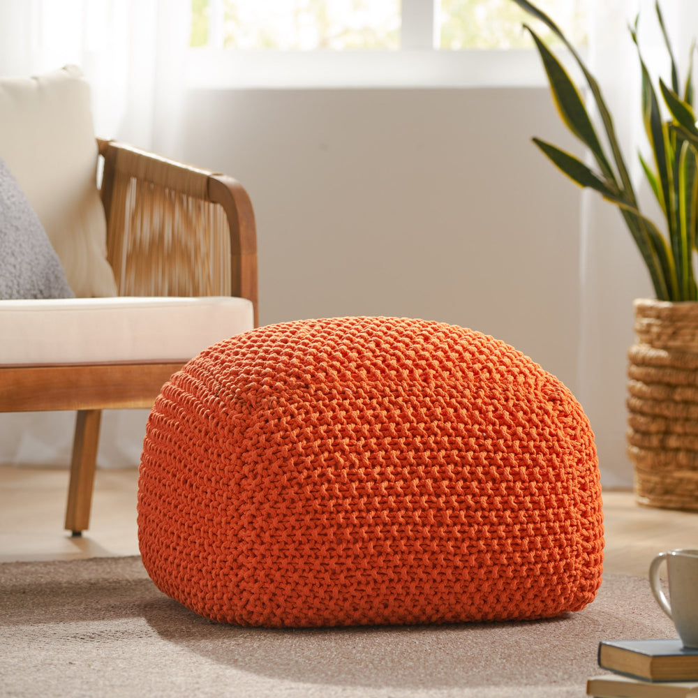 English Elm Christopher Knight Home® - Hollis Handcrafted Knitted Cotton Pouf Cube - 100% Cotton Orange Ottoman, Cozy Accent Seat 20x16 62658.00ORG