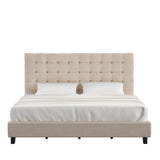 Homelegance By Top-Line Matson Button Tufted Linen Upholstered Bed Beige Linen