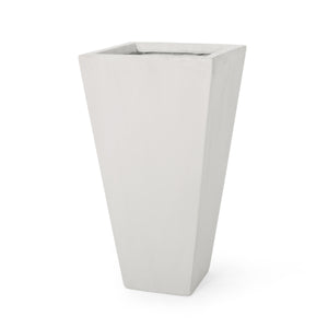 English Elm 13" Mgo Cast Stone Tapered Square Planter Architectural Matte Black Patio Accent Matte White 69574.00WHI