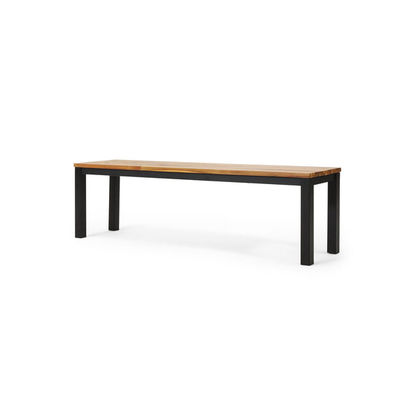 English Elm Lindsey Outdoor Acacia Wood Slat Bench with Metal Base for Patio and Garden Spaces 71986.00MP1