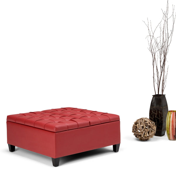 English Elm Harrison - Versatile Crimson Red Storage Ottoman Coffee Table With Tufted Design & Hidden Space B136P159152
