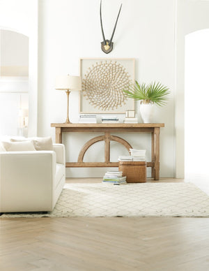 Hooker Furniture Commerce Handcrafted Console With Half-Circle Motif, Distressed Rustic-Modern Entryway Table Light Wood 7228-85004-85