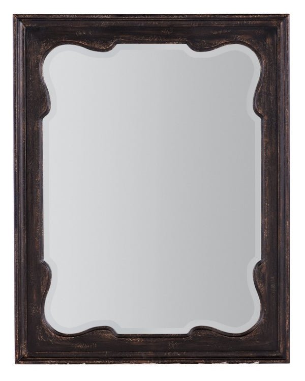 Hooker Furniture Americana Scalloped Beveled Landscape Mirror With Distressed Daisy Oak Finish, Vintage Farmhouse Charm Blacks 7050-90008-89