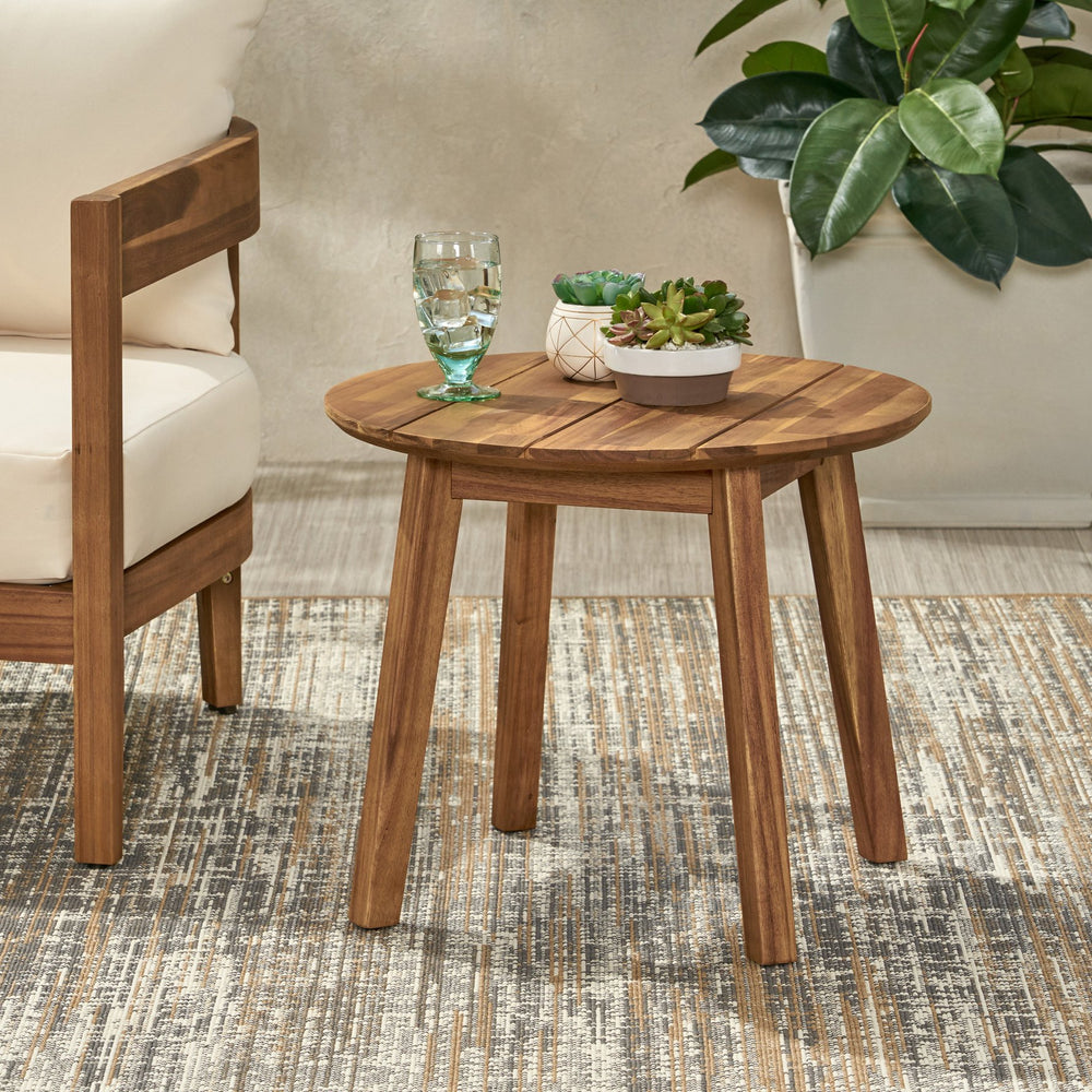 English Elm Christopher Knight Home® - Outdoor Acacia Wood Side Table — Round Teak Finish, Geometric Queen-Size Frame, Durable Patio Accent (22" x 22" x 18") 68627.00