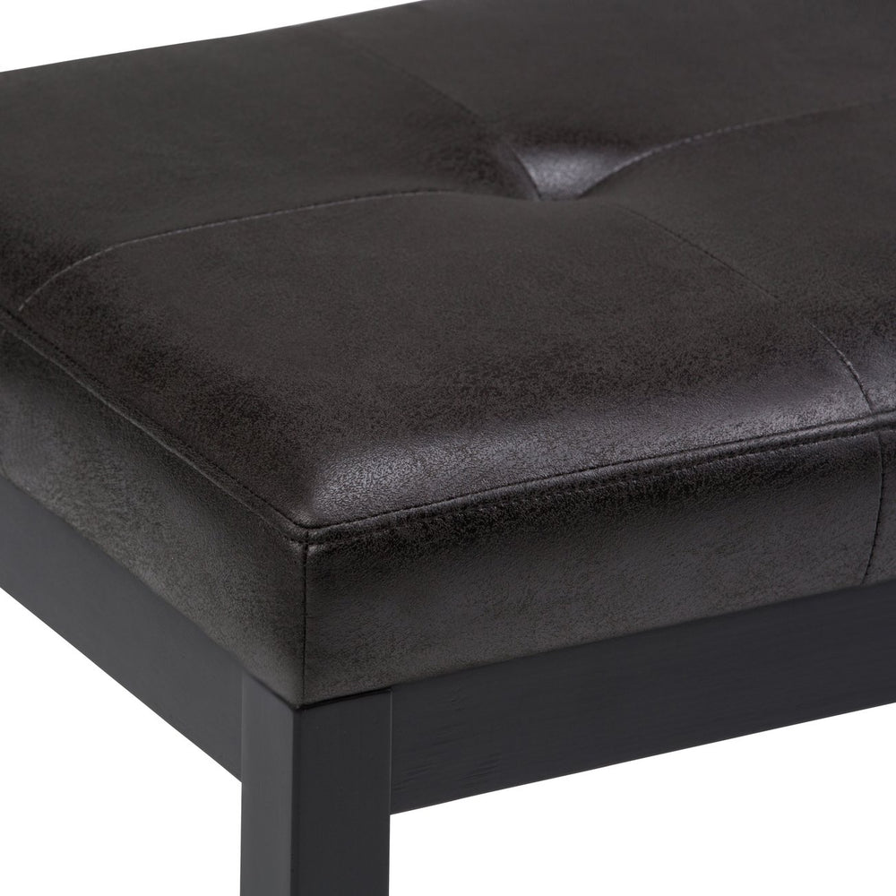 English Elm Lacey Tufted Ottoman Bench - Distressed Black Vegan Leather For Stylish Entryway & Living Room Use B136P159206