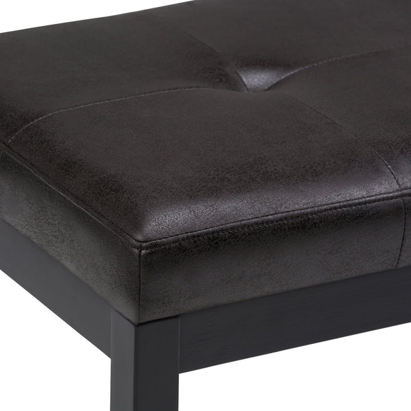 English Elm Lacey Tufted Ottoman Bench - Distressed Black Vegan Leather For Stylish Entryway & Living Room Use B136P159206