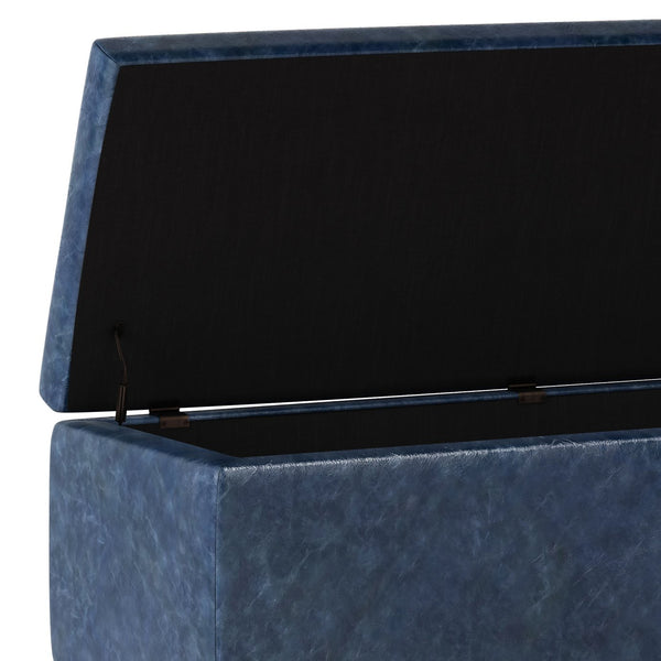 English Elm Hamilton Storage Ottoman - Elegant Denim Blue Faux Leather With Hidden Storage & Timeless Design B136P159060