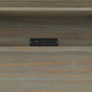 English Elm Bowman Handcrafted Flip-Up Desk in Distressed Grey with USB Power, 3 Drawers, Trestle Base, 54"W B136P158491