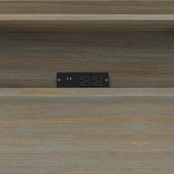 English Elm Bowman Handcrafted Flip-Up Desk in Distressed Grey with USB Power, 3 Drawers, Trestle Base, 54"W B136P158491