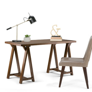 English Elm Sawhorse Writing Desk - Handcrafted Solid Wood In Medium Saddle Brown - Perfect For Home Office Use B136P158234-GIGA