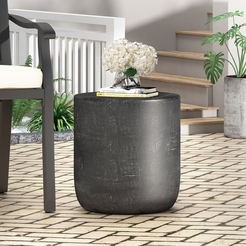 English Elm Outdoor Seamless Concrete Barrel Side Table for Patio Lounge and Indoor Accent Use 73448.00