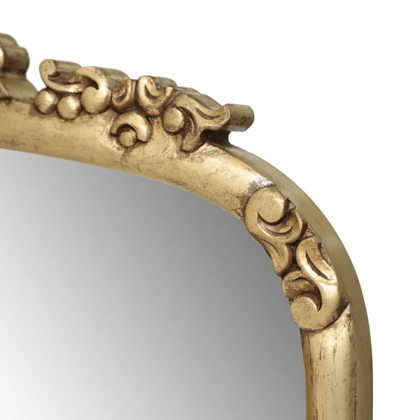 English Elm Christopher Knight Home® - OVERMANTLE Handcrafted Antique Gold Over Mantle Mirror with Carved Frame, Tempered Glass, 58"H 71466.00