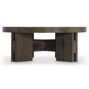 Bernhardt Bernhardt Outline Round Cocktail Table With Wire‑Brushed Oak Cassel Finish, Sculptural Arts & Crafts Elegance 360010