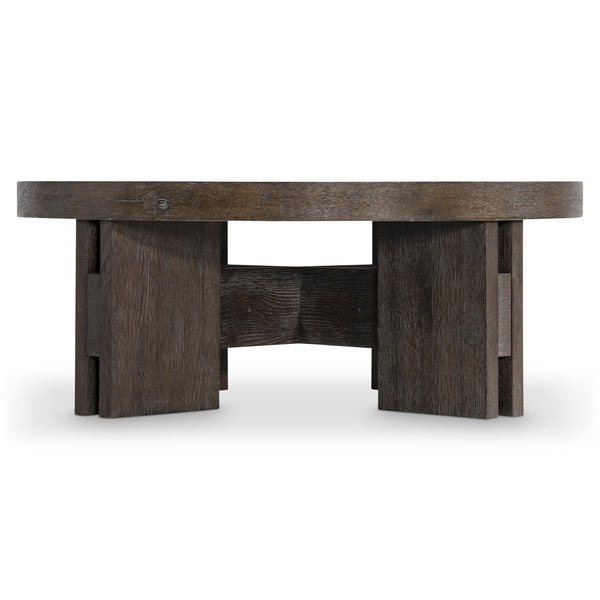 Bernhardt Bernhardt Outline Round Cocktail Table With Wire‑Brushed Oak Cassel Finish, Sculptural Arts & Crafts Elegance 360010