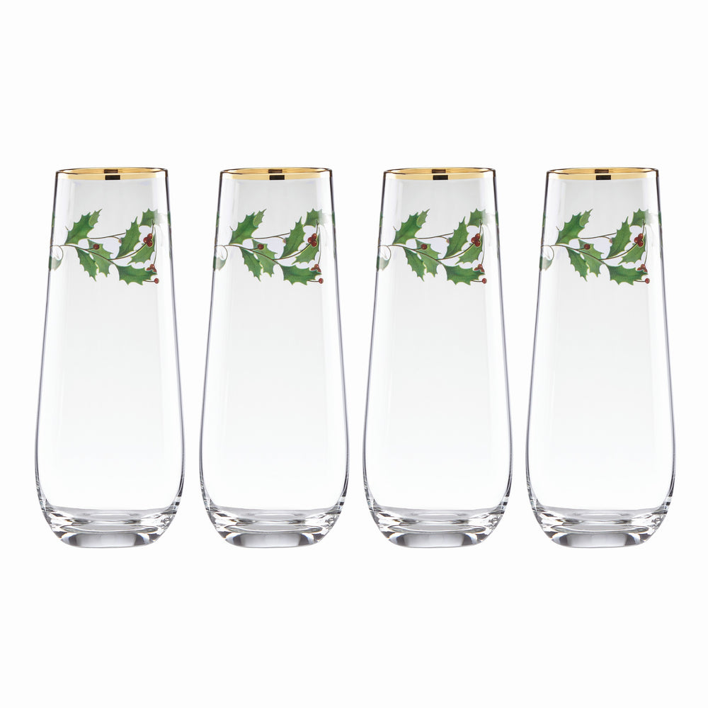 Lenox Holiday Stemless 4-Piece Flute Set Red & Green, NO COLOR GLASS,CRYSTAL 889237