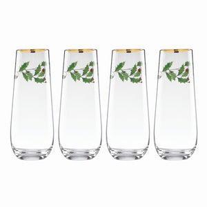 Lenox Holiday Stemless 4-Piece Flute Set Red & Green, NO COLOR GLASS,CRYSTAL 889237