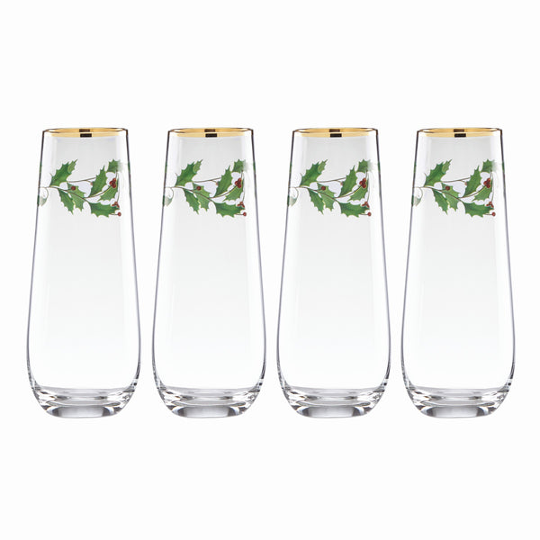 Lenox Holiday Stemless 4-Piece Flute Set Red & Green, NO COLOR GLASS,CRYSTAL 889237