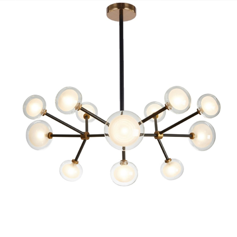 Pasargad Enzo Chandelier Pendant Light - Stunning Mid-century Sputnik Design With Glass Clusters Black Glass & Steel Plh3675-13