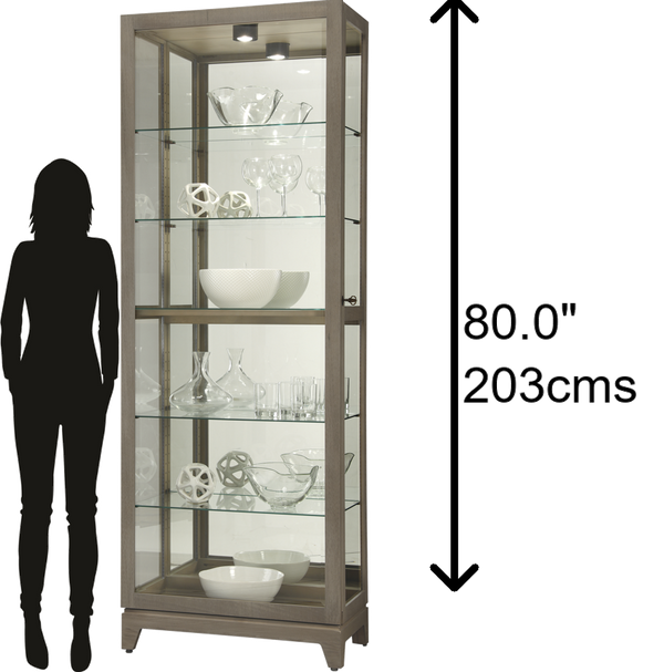 Hekman Furniture 680650 Luke Vi Curio Cabinet - Aged Taupe Finish, Locking Glass Door, Adjustable Shelves & Lighting Aged Grey Luke Vi 680650