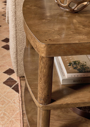 Hooker Furniture Melange Mulholland Oak Round Side Table with Triple Shelf Storage for Living Rooms 28.00L x 22.00W x 24.00H 628-80611-82