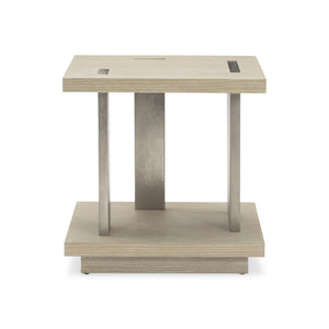 Bernhardt Bernhardt Solaria Sculptural Square Side Table — Rustic Modern Ash & Oak, Pierced Nickel Cast-Aluminum Panels 310124